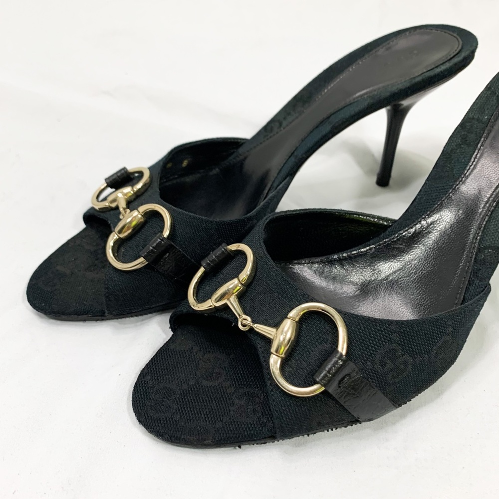 AUTH Black Gucci Horsebit Slip-on Mules